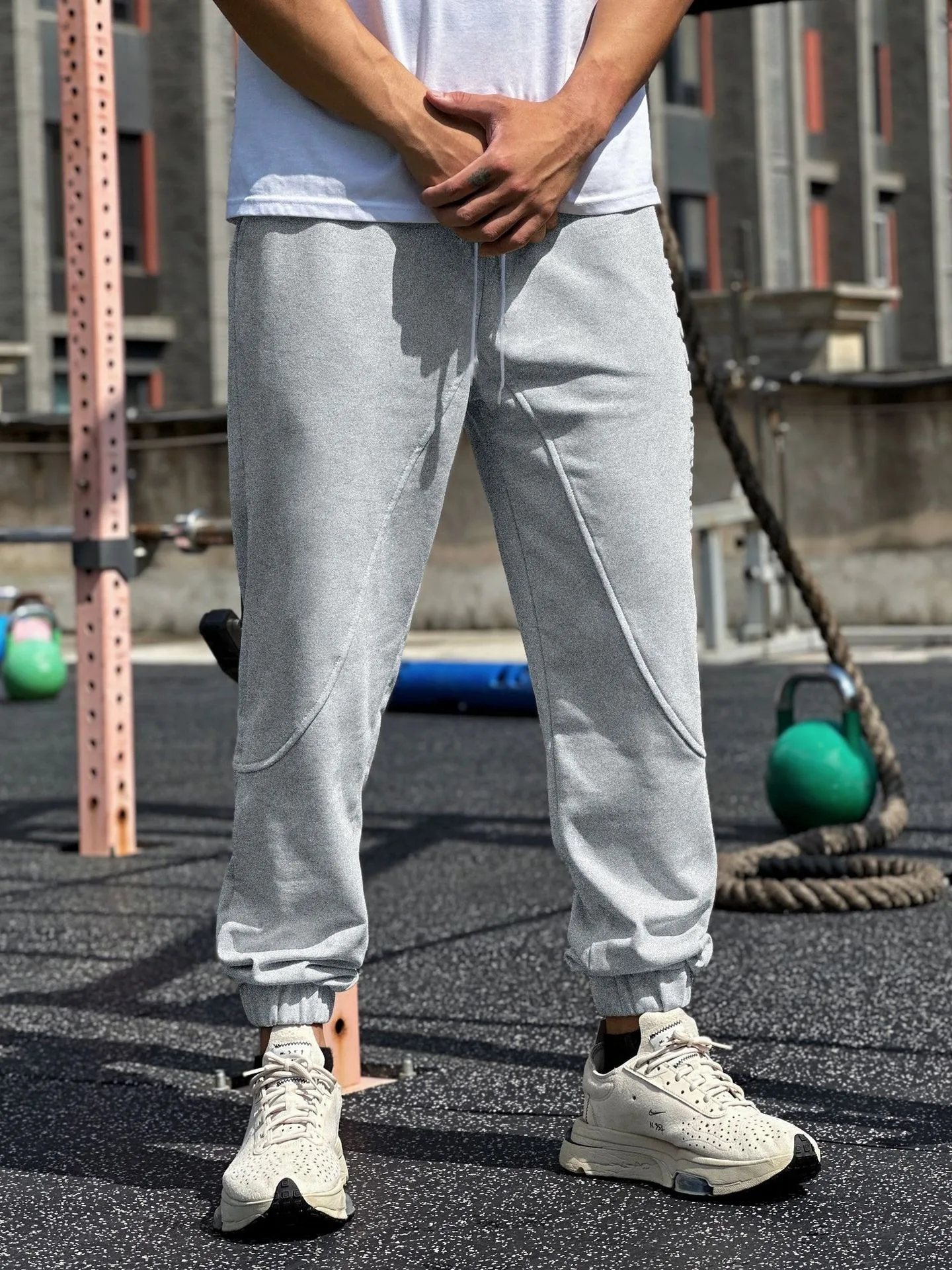 Pantalones deportivos grises claros americanos para hombre, pantalones largos deportivos con cordón suelto para baloncesto, correr, entrenamiento, alfabeto