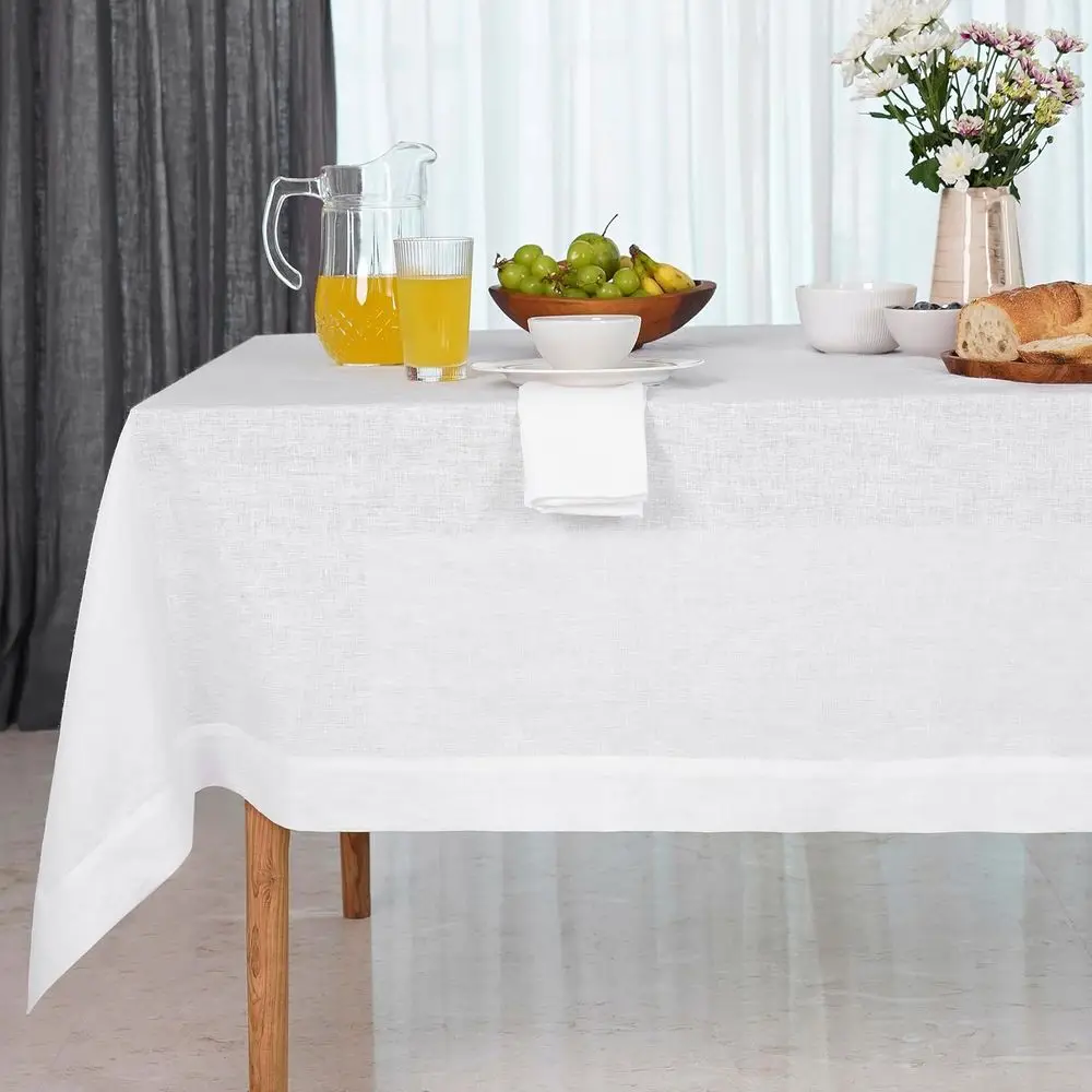 

White Linen Tablecloth 60 x 144 Inch - 100% e or RecTables - hine Washable Tablecloth or Valentines, Spring, Easter