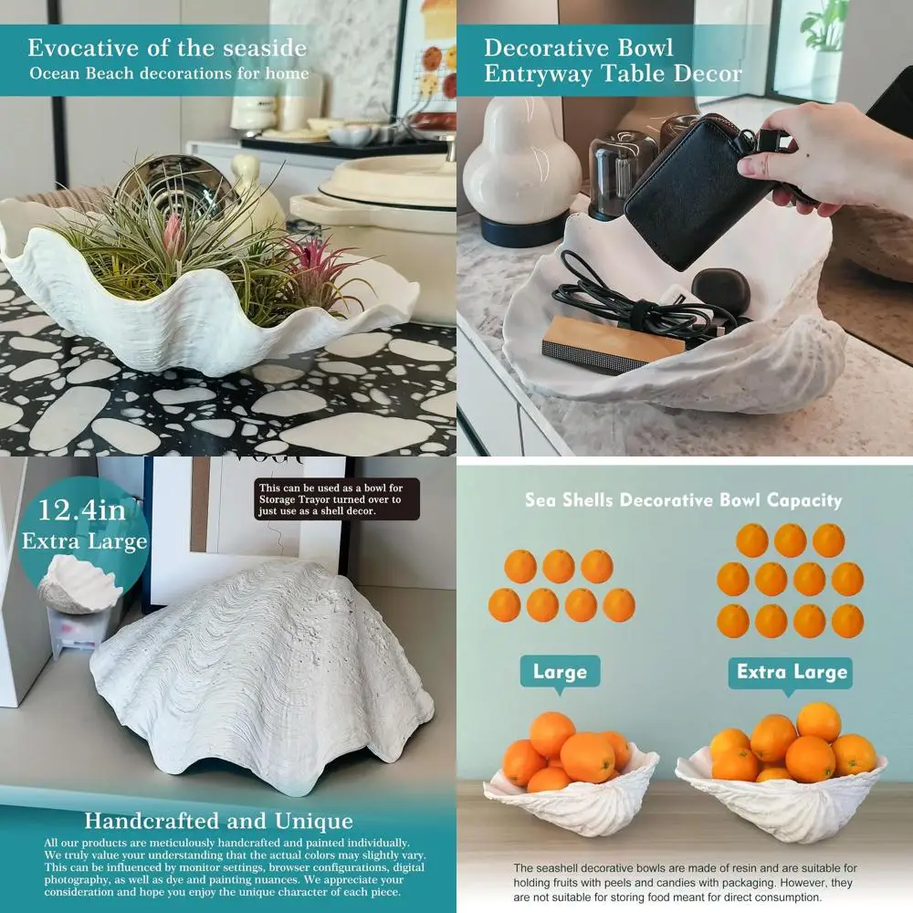 

Большая декоративная чаша из белой морской ракушки, 12,4 дюйма, в прибрежном пляжном стиле, центральное украшение для стола и морского домашнего декора