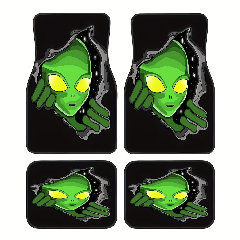 4pcs, Mysterious Alien Style Pattern Car Rubber Mats, Universal Non-Slip Carpet, Easy To Clean, Pet-Friendly Car Accessories, Sy