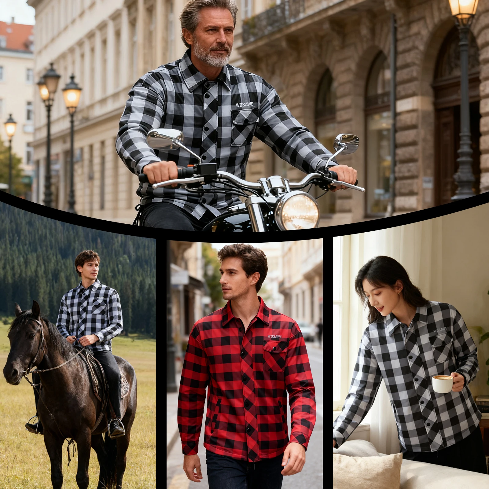 WOSAWE Motorcycle Jacket Men Casual Retro Motorcycle Checkered Shirt Breathable Motorbike Riding Coat Winter Warm Clothing view 5
