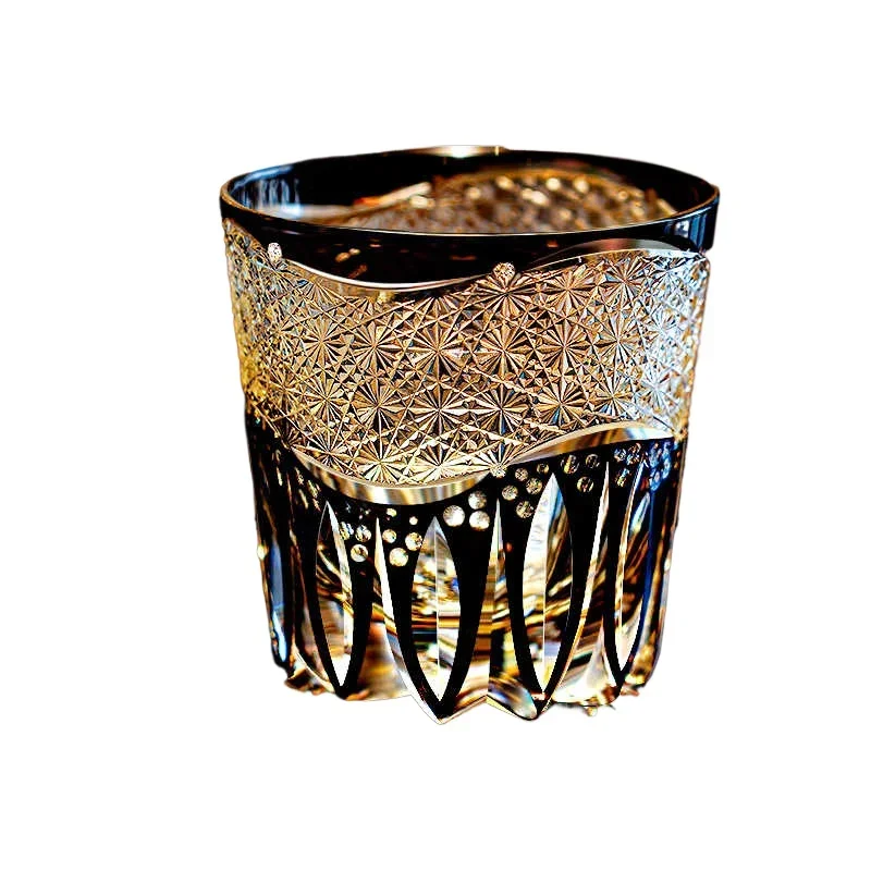 

New Golden Chrysanthemum Wave Crystal Whiskey Glass Design Sense Foreign Wine Cup Gift Box