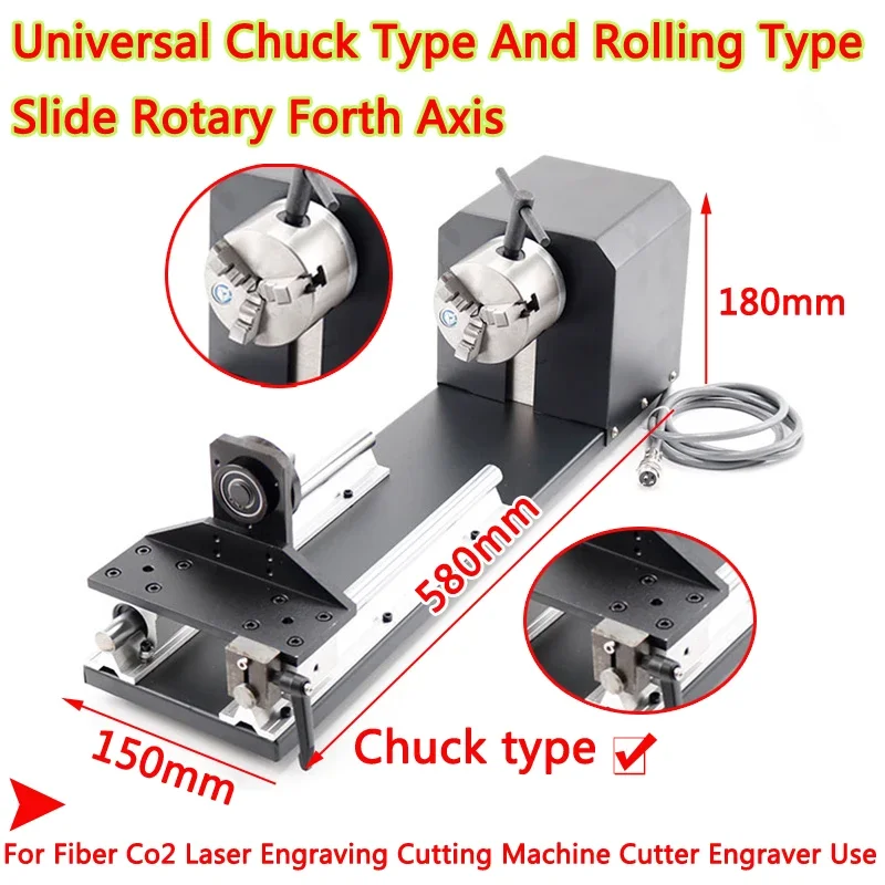 

Universal Chuck Type/Rolling Type Rotary Axis Rotation 4th Axis for Fiber Co2 Laser Marking Cutting Machine Cutter Engraver Use