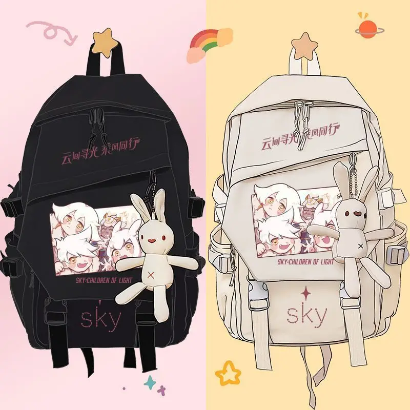 Sky Light Encounter Merchandise Anime mignon dessin animé étudiant Double sac à bandoulière sac à dos pour hommes et femmes oiseau blanc Pleurotus