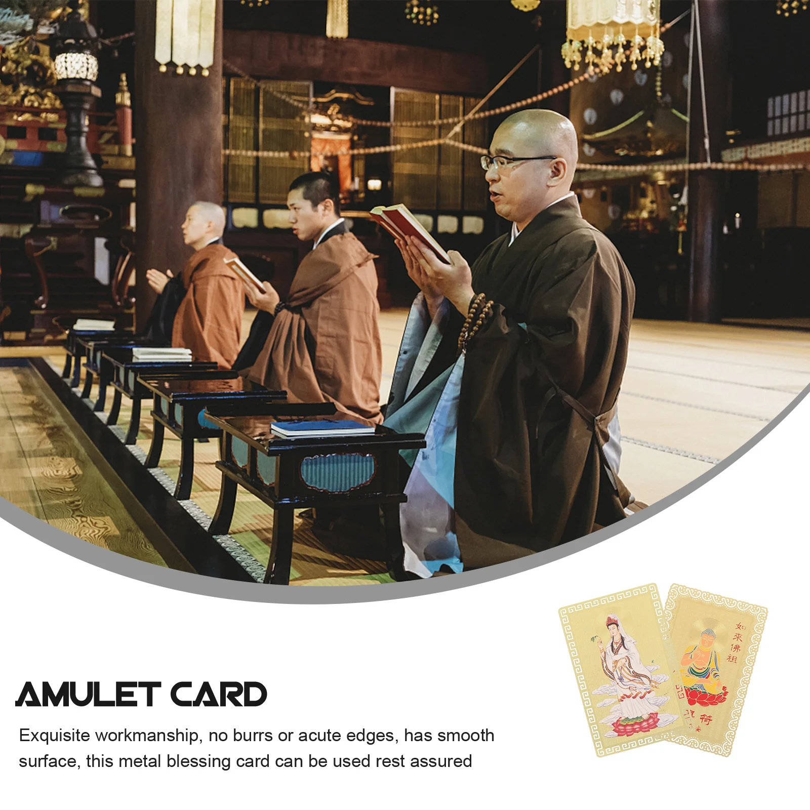 2Pcs Chinese Amulet Card Guanyin Buddha Image Traditional Luck Blessing Card Home Office Car Decoration Portable Fortune