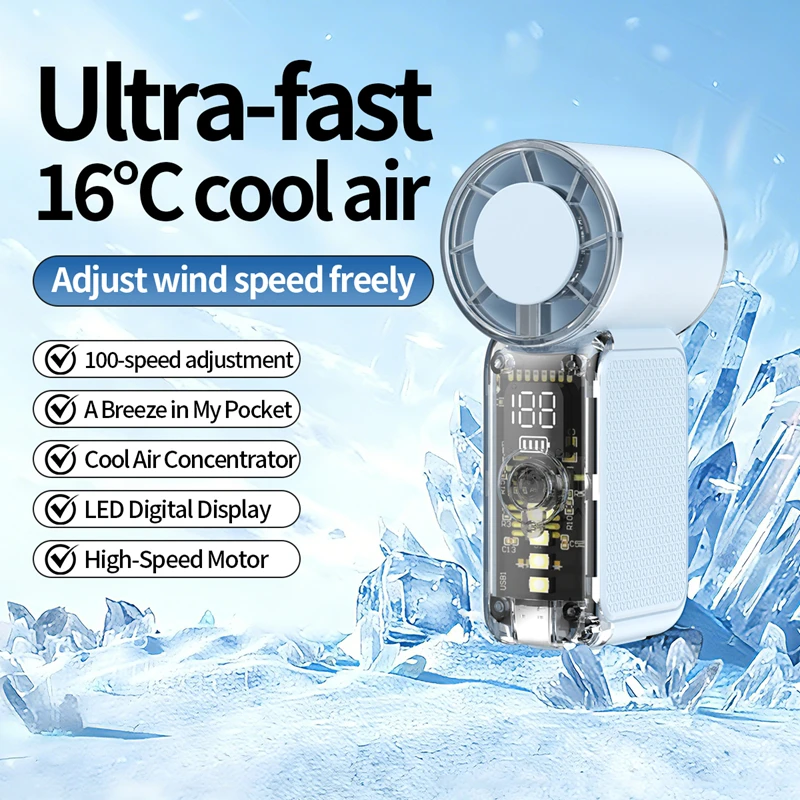 Mini T-689 Fan High Speed Cooling Fan Long Battery Life USB Rechargable Portable Digital Display Fan Small Handheld Turbo Jet