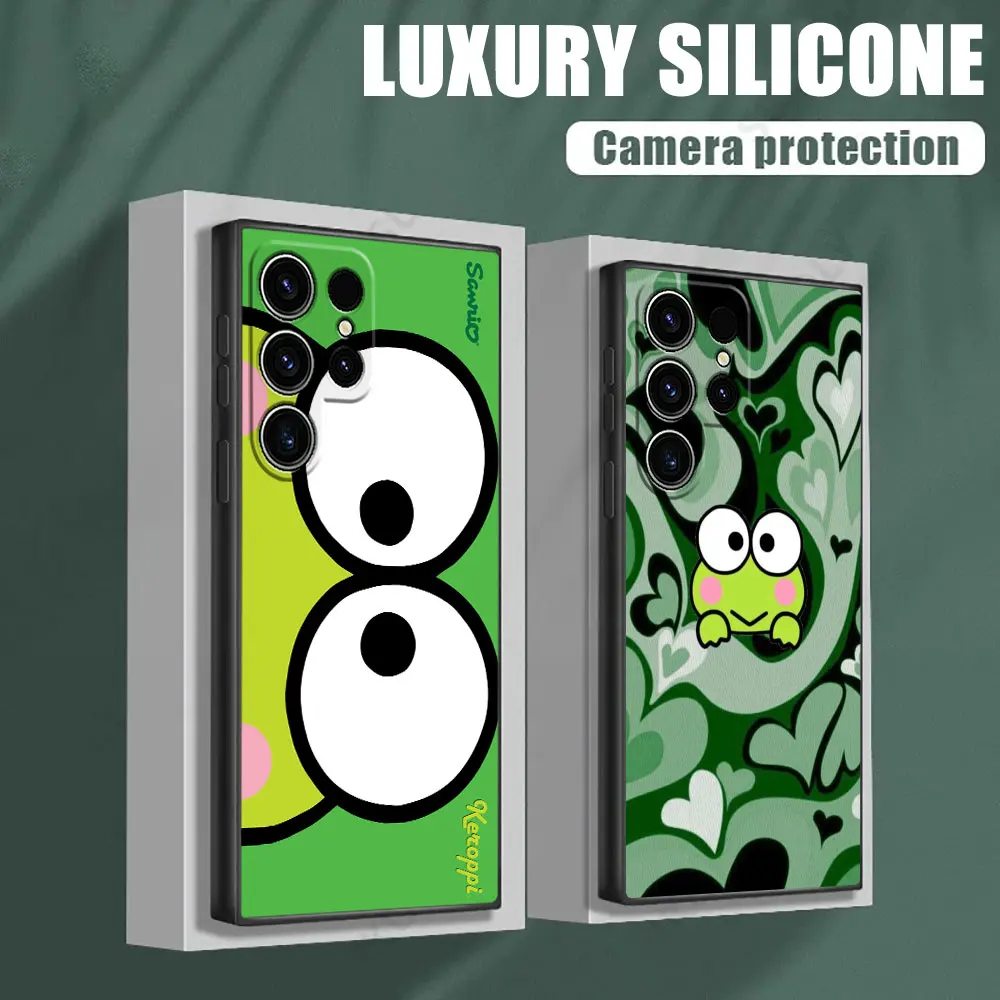 Cartoon Keroppi Green Frog Phone Case For Samsung Galaxy S24 Ultra Cases S23 S21 S20 FE S22 Plus Note 20 Ultra 10 Silicone Cover