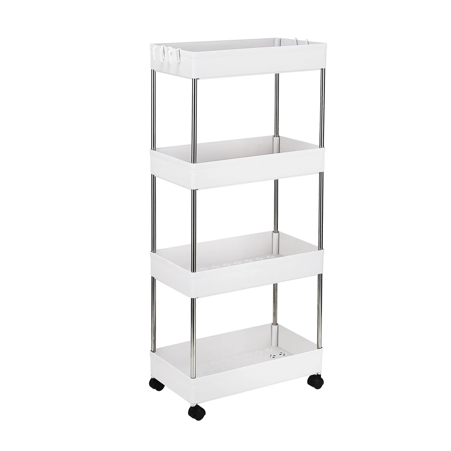 4-Layer Mobile Multi-functional Storage Cart,Suitable for Kitchen, Bathroom,Narrow Place, Plastic and Stainless Steel, White