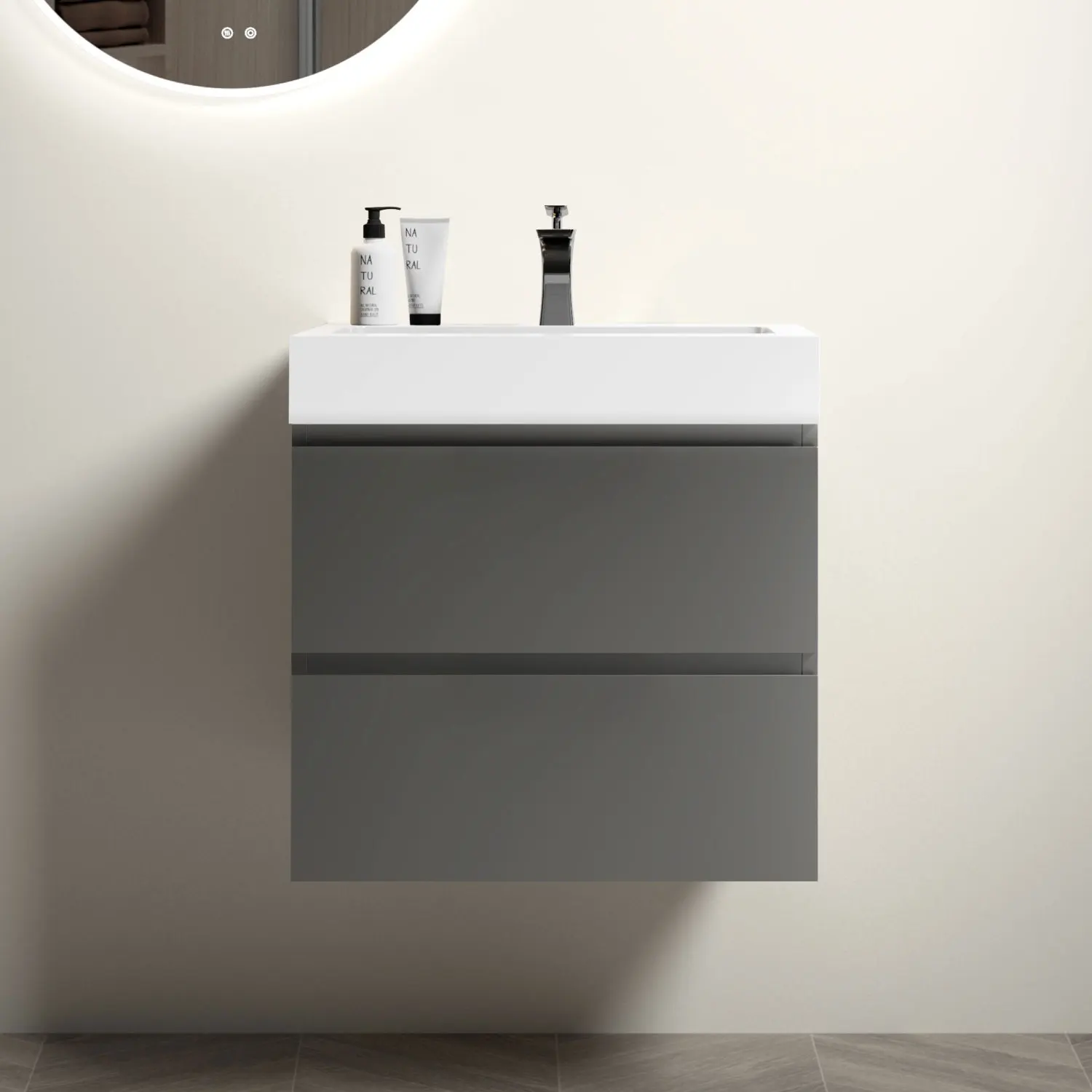 

Alice 24" Gray Bathroom Vanity with Sink, Large Storage Wall Mounted Floating Bathroom Vanity for Modern Bathroom, One-Piece Whi