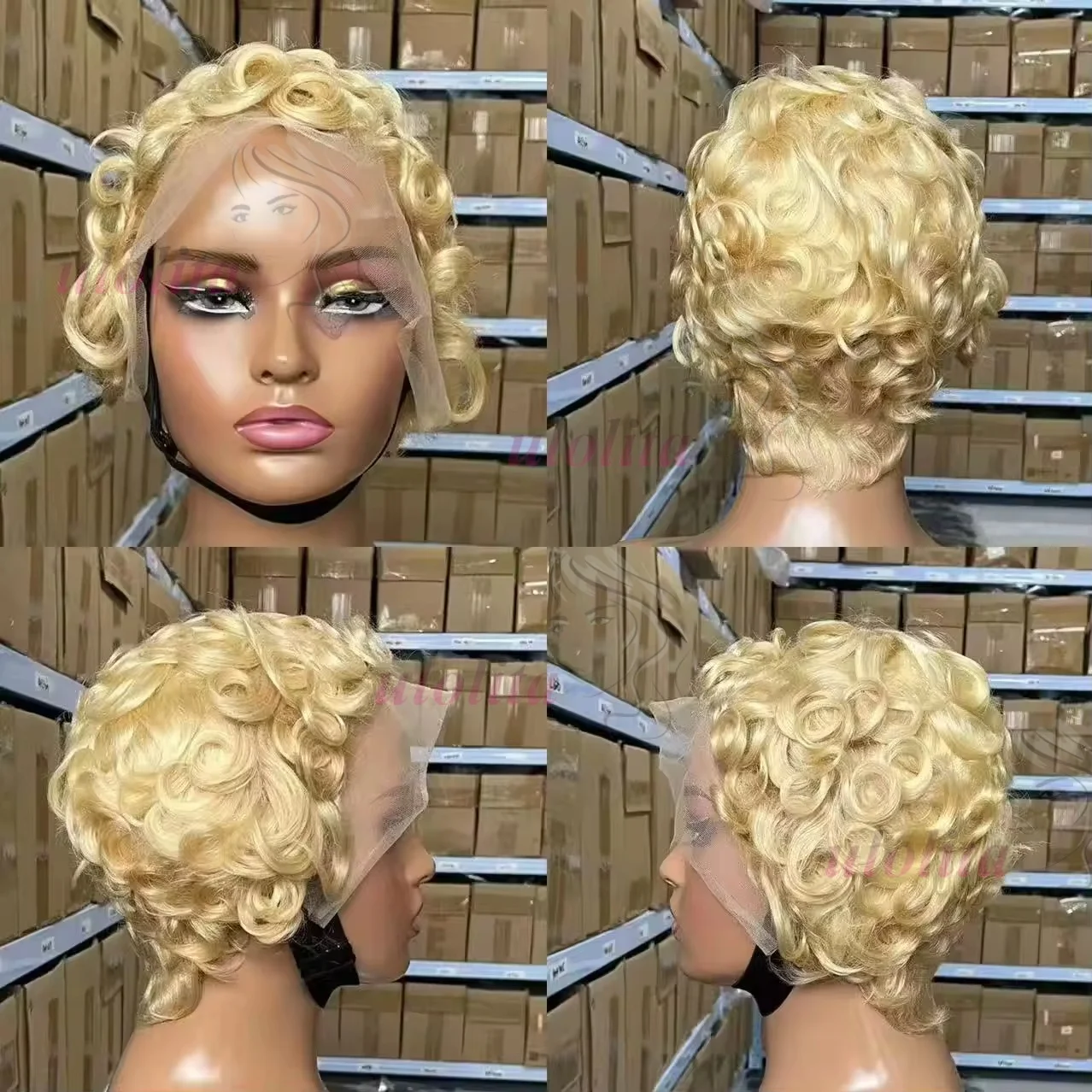 Women's Honey Blonde Chic Short Deep Wave Glueless Wig