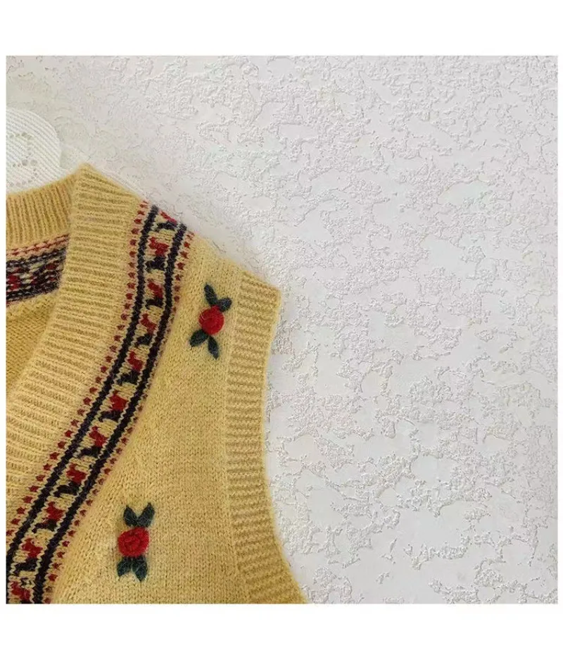 UNITIM 2026 Herbst Kinder Mädchen Strickweste V-Ausschnitt Stickerei Weste für Kinder Mädchen 2-8 Jahre Baby Mädchen Ärmelloser Pullover – Detail 13