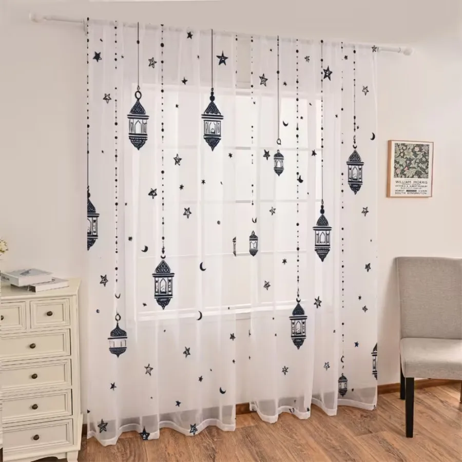 2 rideaux transparents à impression numérique, bleu profond, ciel nocturne étoilé, ciel céleste mystérieux pour la chambre à coucher, le salon, la décoration de la maison