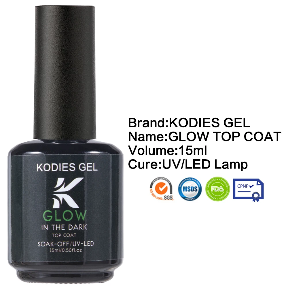 KODIES GEL Top Coat Glow In The Dark Gel UV Smalto per unghie Semi permanente Topcoat luminoso Finitura in gel Halloween Manicure Unghie Art