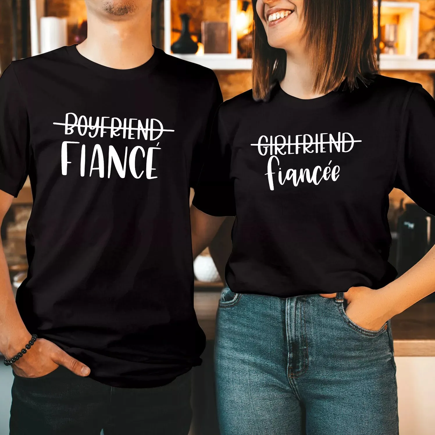 Boyfriend Fiance Girlfriend Fiancee Couple Valentines Day T Shirt  Light up Christmas season outfits with T-Shirts