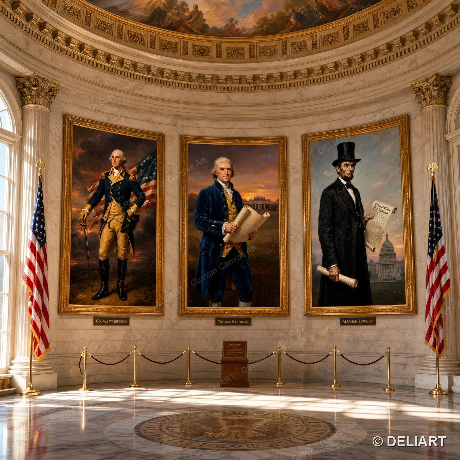1 & 3 PCS Set Washington Jefferson Lincoln Oil Painting Canvas Wall Art Founding Fathers Patriotic Decor Unframed