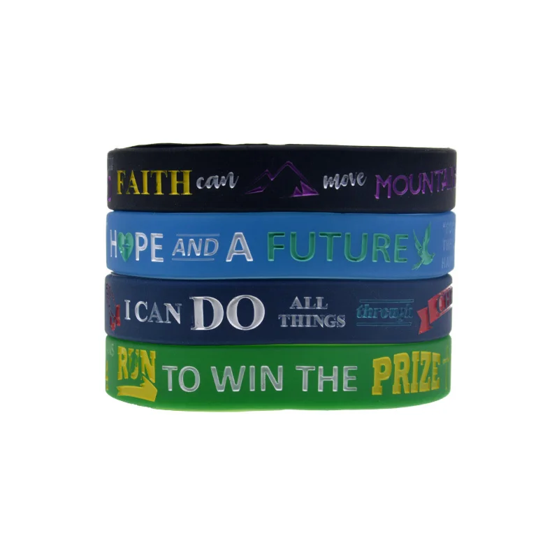 50 Pulseiras de Silicone Jesus com Versículos Bíblicos: Mateus 17:20, 1 Coríntios 9:24, Filipenses 4:13, Jeremias 29:11