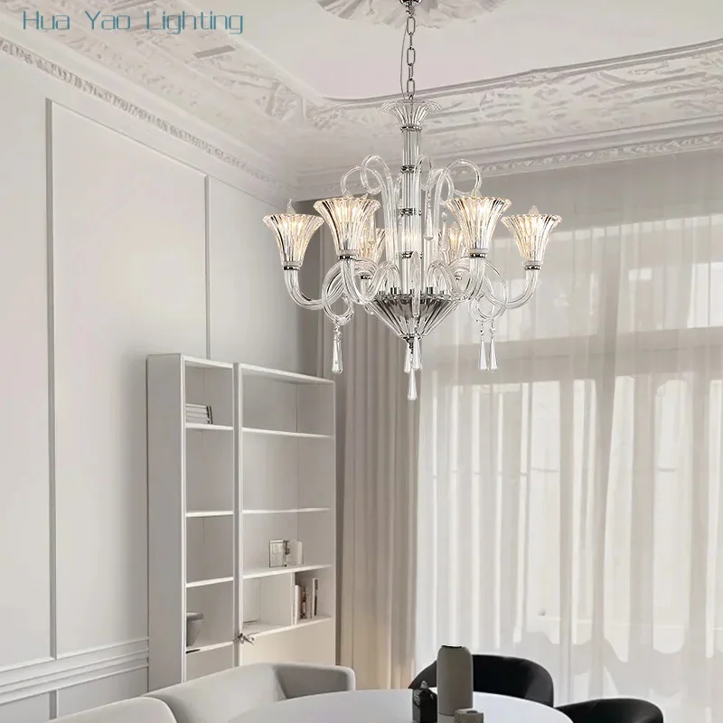 French living room, European crystal chandelier, luxury dining room lamp, villa chandelier