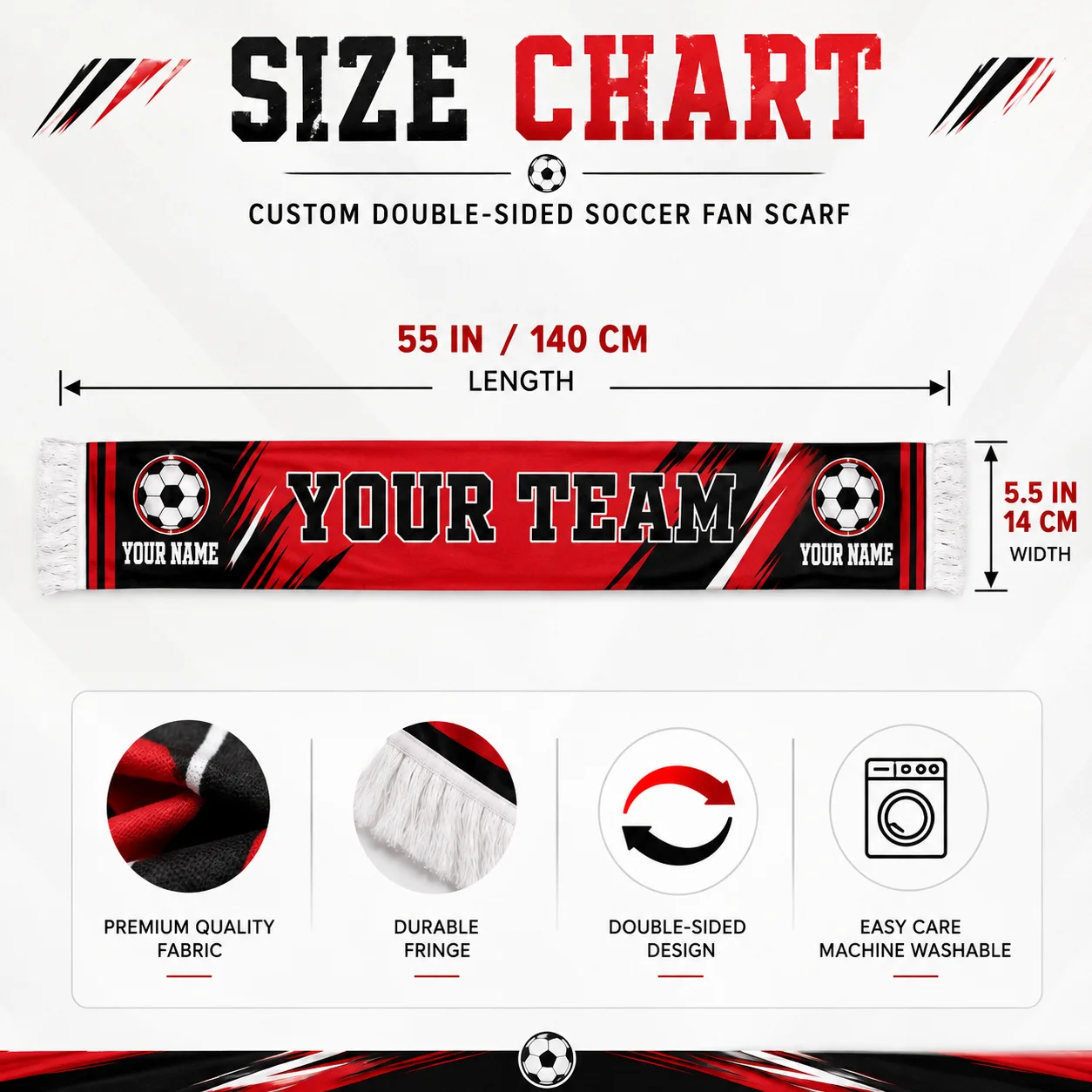Custom Double Side Football Fan Scarf, Personalized Team Name Supporter Scarf with Tassels, Soccer Match Day Gift for Fans