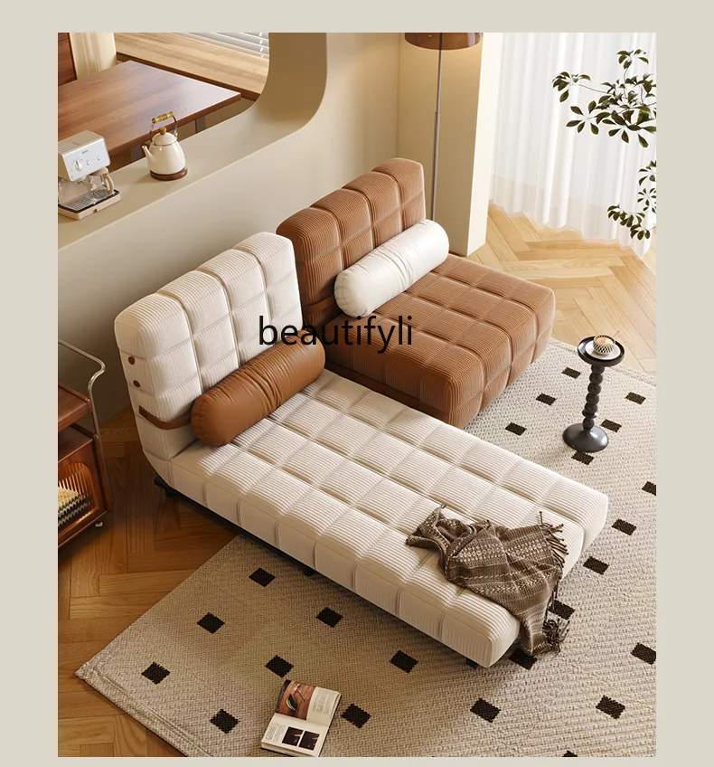 French Cream Sofa Bed Foldable Dual-Purpose Small Apartment Living Room Retro Multi-Functional Sofa Bed Single 2024 New