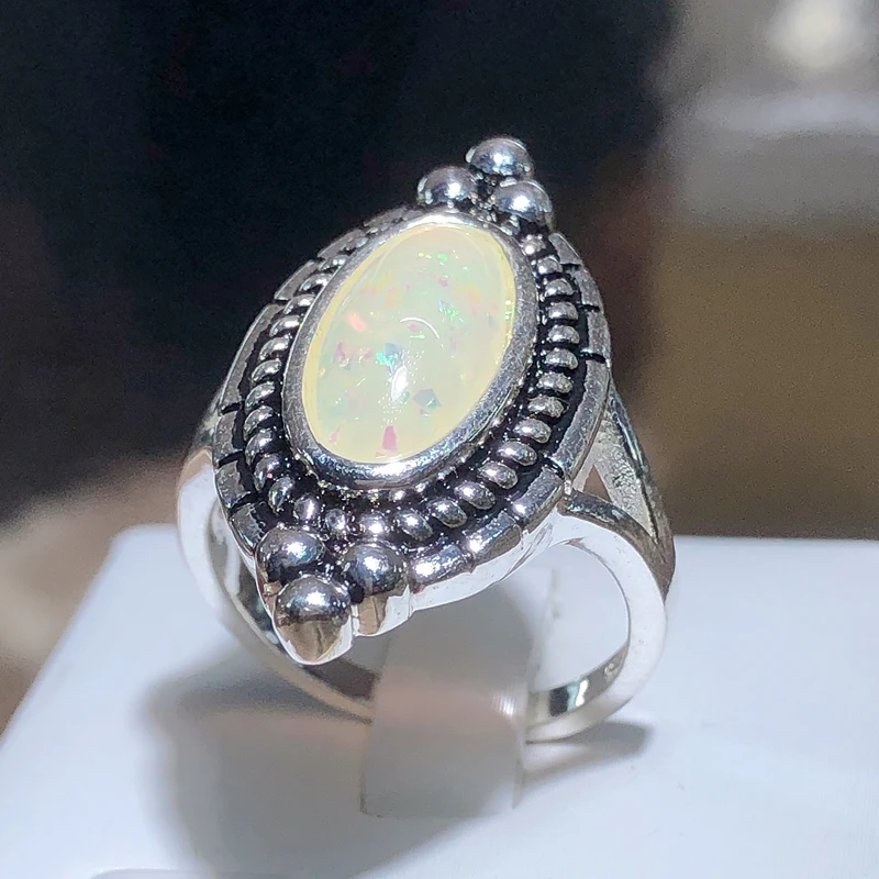 New Vintage Made Old Australian Treasure Ring Female Oval Thai Silver Ring Party Birthday Gift Wholesale