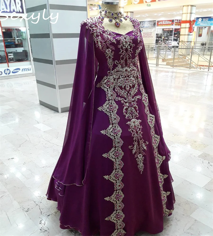 Purple Turkish Wedding Dress With Beaded Elegant Dubai Abaya Moroccan Bridal Gown Princess Gothic Country Bride 19th Customized