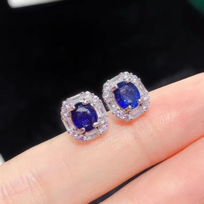 

Серьги-гвоздики из натурального сапфира, серьги-гвоздики из серебра 925 пробы, 5 мм * 6 мм, всего 1,2 карата, ювелирные изделия из натурального сапфира с позолотой 18 карат