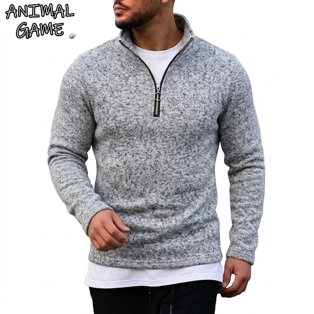 Men's Zip Knit Pullover Sport Sweatshirts Casual Long Sleeve Winter Warm Fleece Jacket Coat Stand Collar Hiking Clothing for Men