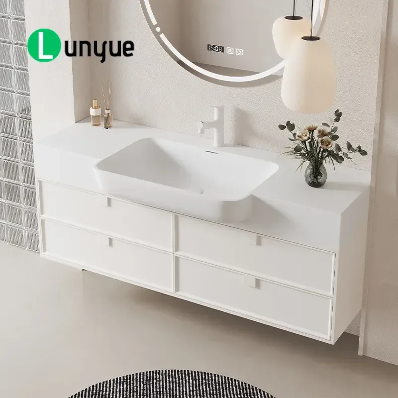 Modern Simple Bathroom Cabinet with Imported DuPont Corian Integrated Basin Wall Mounted Vanity Unit for Toilet Hand Washing