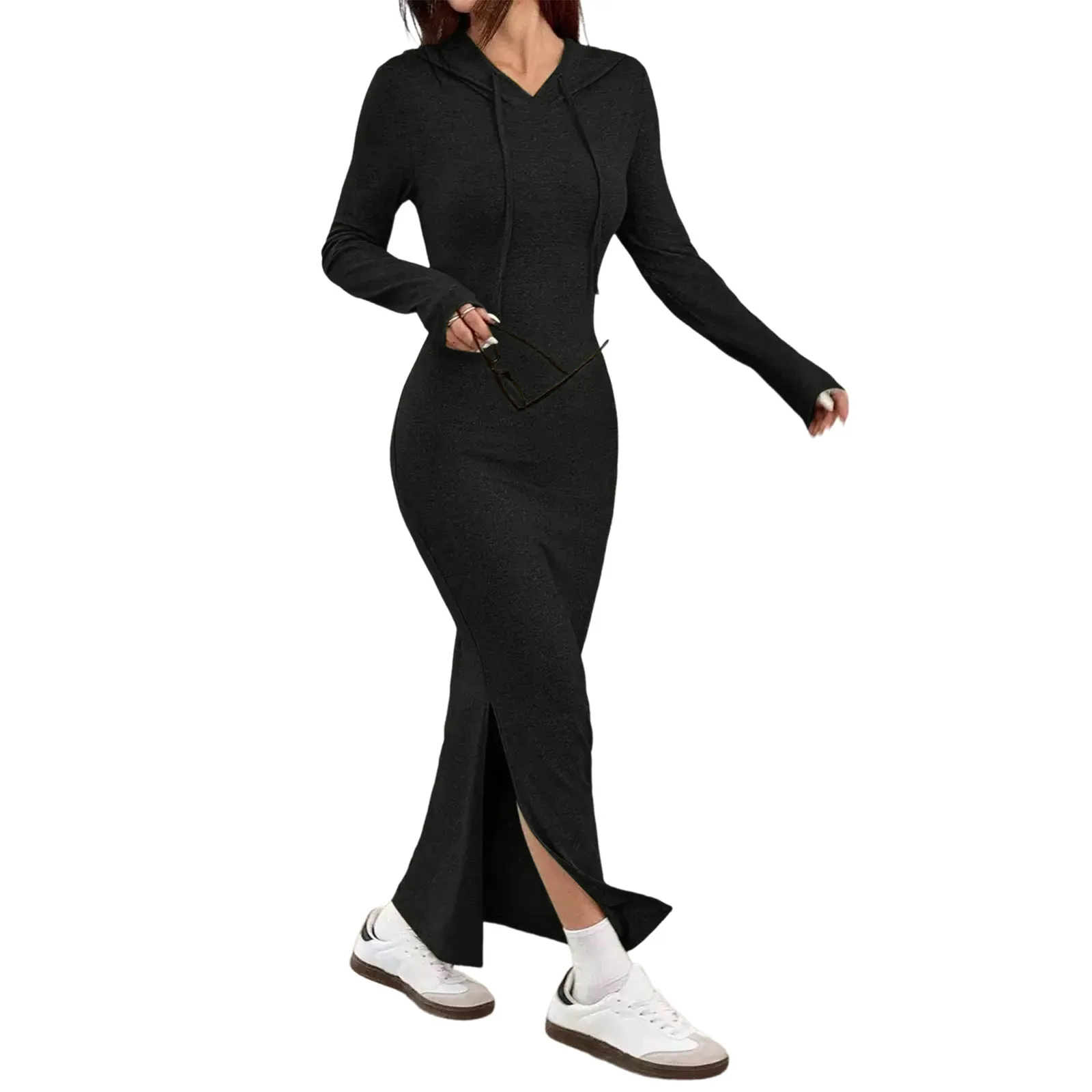 Outono inverno feminino vestido com capuz emagrecimento camada base bunda abraçando mini vestido na moda estilo streetwear sexy sobre o joelho vestido