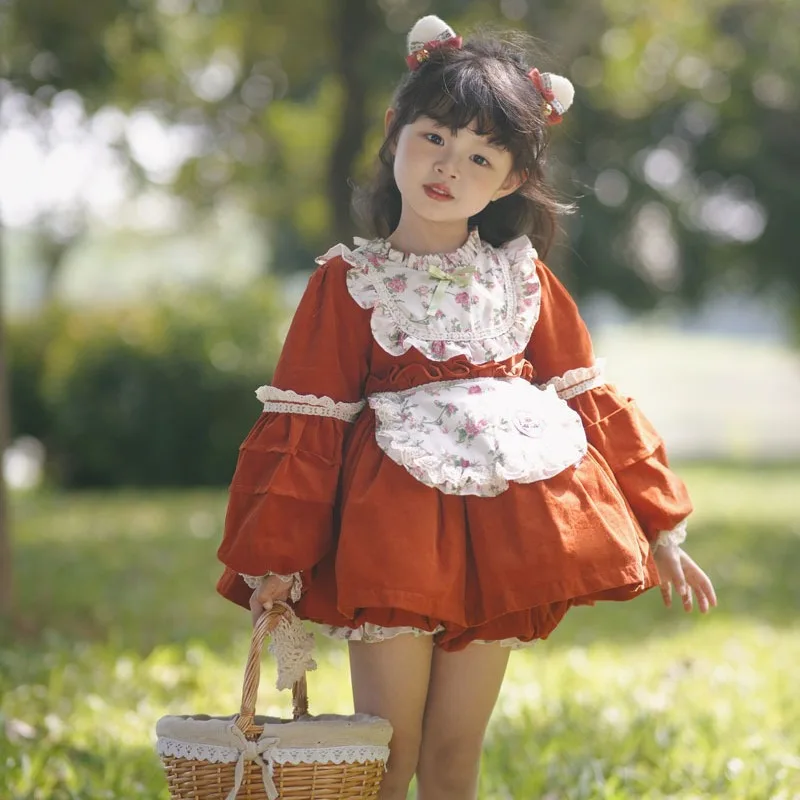 

Children Spanish Red Vintage Dresses Baby Girl Lolita Princess Ball Gown Infant Birthday Floral Dress Toddler Spain Vestidos