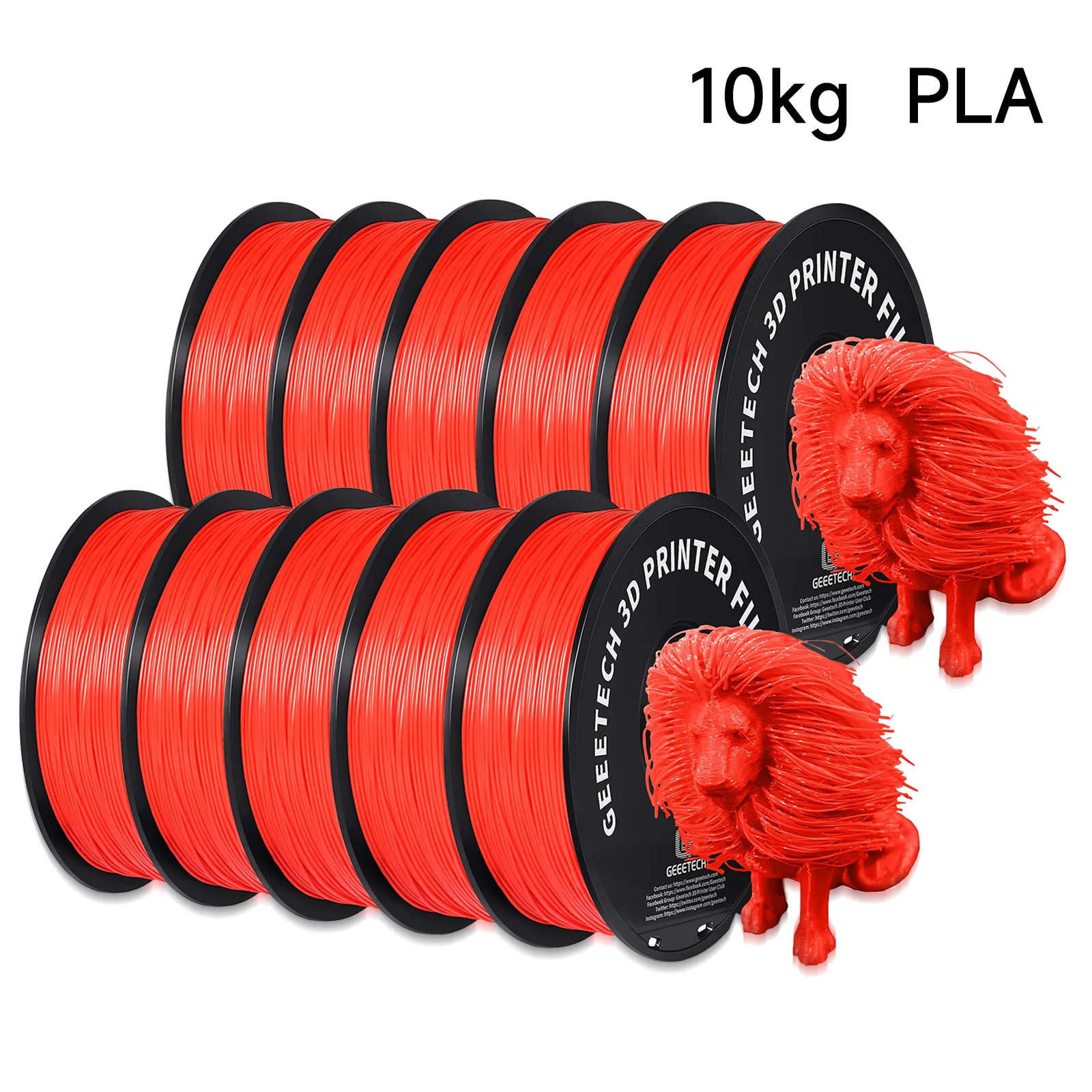GEEETECH 10 kg in één doos mat/PETG/zijde PLA/TPU/ABS 3D PLA-filament 1,75 mm spoeldraad voor 3D-printermateriaal, veiligheid