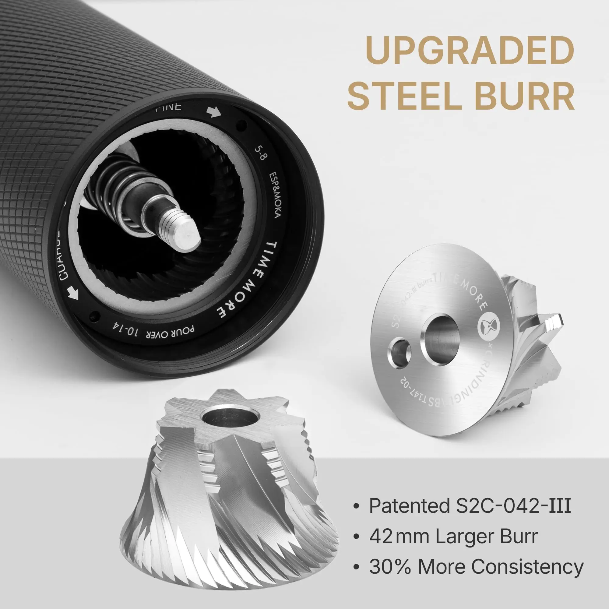TIMEMORE C5 PRO/C5 ESP PRO Manual Coffee Grinder 30g Capacity 48 Adjustable Settings S2C-042-III Conical Burr 0.015mm Precision Adjustment Portable Hand Coffee Mill for Home Office Outdoor