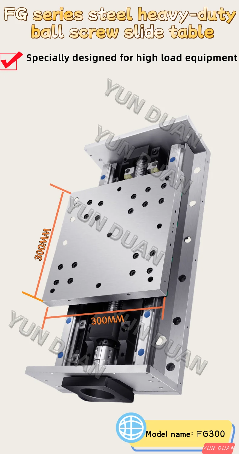 300MM Wide Heavy Steel Plate Slide Table Module C7/C5 Level Ballscrew SFS3005/SFS3010 Mobile Worktable Robotic Arm Accessories