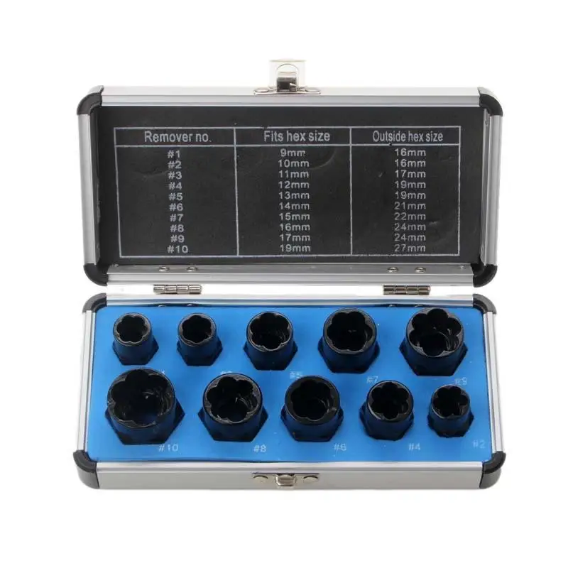 10Pcs Screw Nut Extractor Rusted And Damaged Nut Disassembly Toolbox Sliding Nut Extraction Tool Set Household Portable Tool Kit