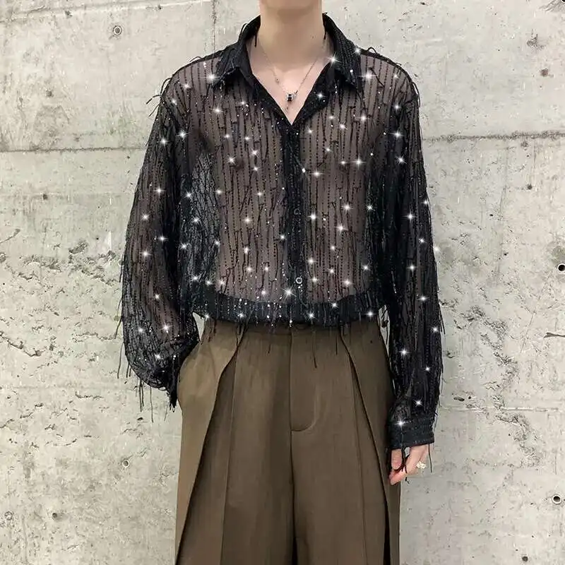 HKSH Spring Summer New Stage Performance Sequin Falling Tassel Shirt Rugged Handsome Men\'s And Women\'s Long Sleeve Elegant Tops