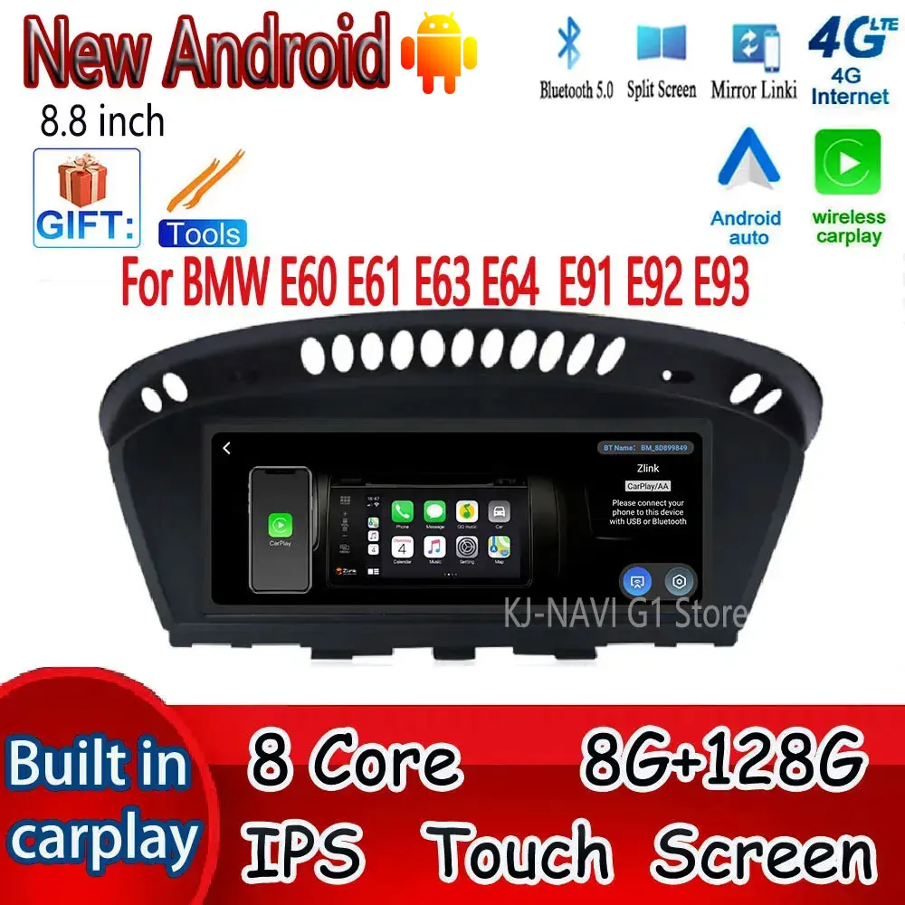 

CCC CIC для BMW E60 E61 E63 E64 E91 E92 E93 Android 14 беспроводной Carplay GPS-навигатор мультимедийный радиоплеер 8,8 дюймов