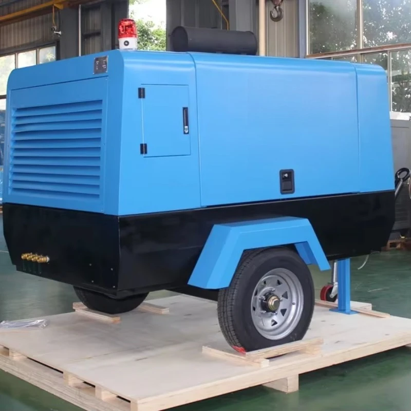 Import Heavy Equipment 55KW 75hp Single Stage diesel air Compressor Machine With Two Wheels for Water Well Drilling Rig