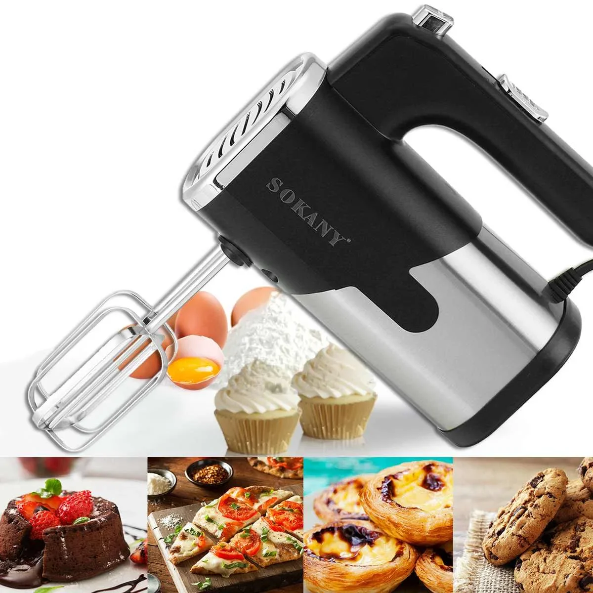 

Mini Food Mixer Electric Cuisine Kitchen Blender With Dough Hooks Chrome Egg Beater Sweets Bakery Hand Mixer Machine 800W