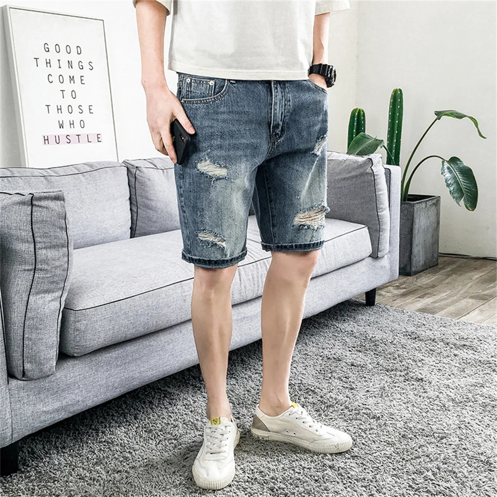 2022 Summer Men'S Slim Denim Shorts Business Casual Fashion Loose Stretch All-Match Jeans Male High-End Brand Five-Point Pants