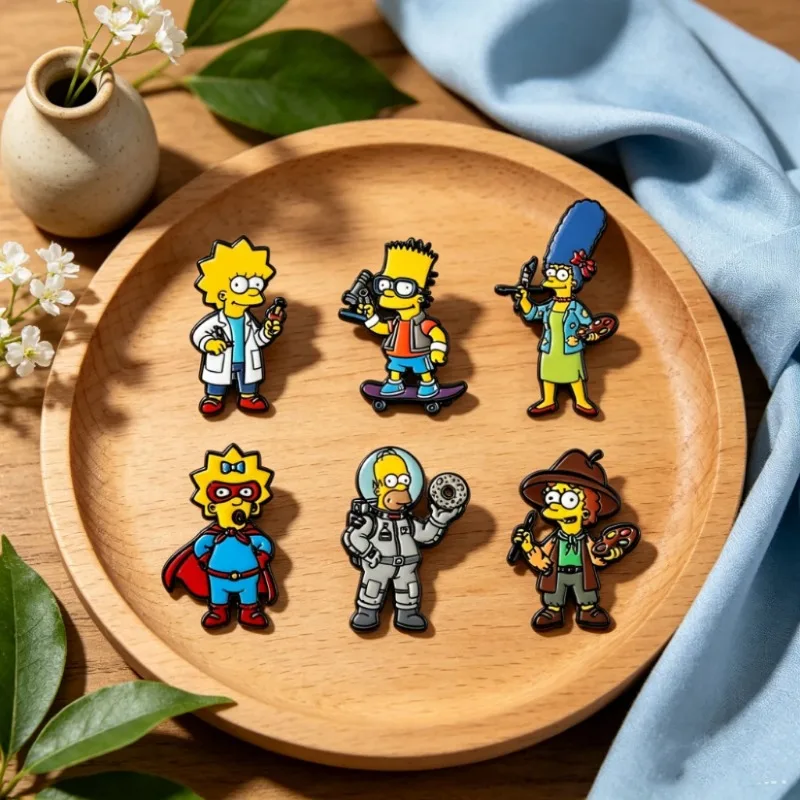 Hot 6pcs Set Cartoon Simpsons Broochs Personalized Alloy Drip Badges Student Bag Clothing Accessories Birthday Gifts for Friends