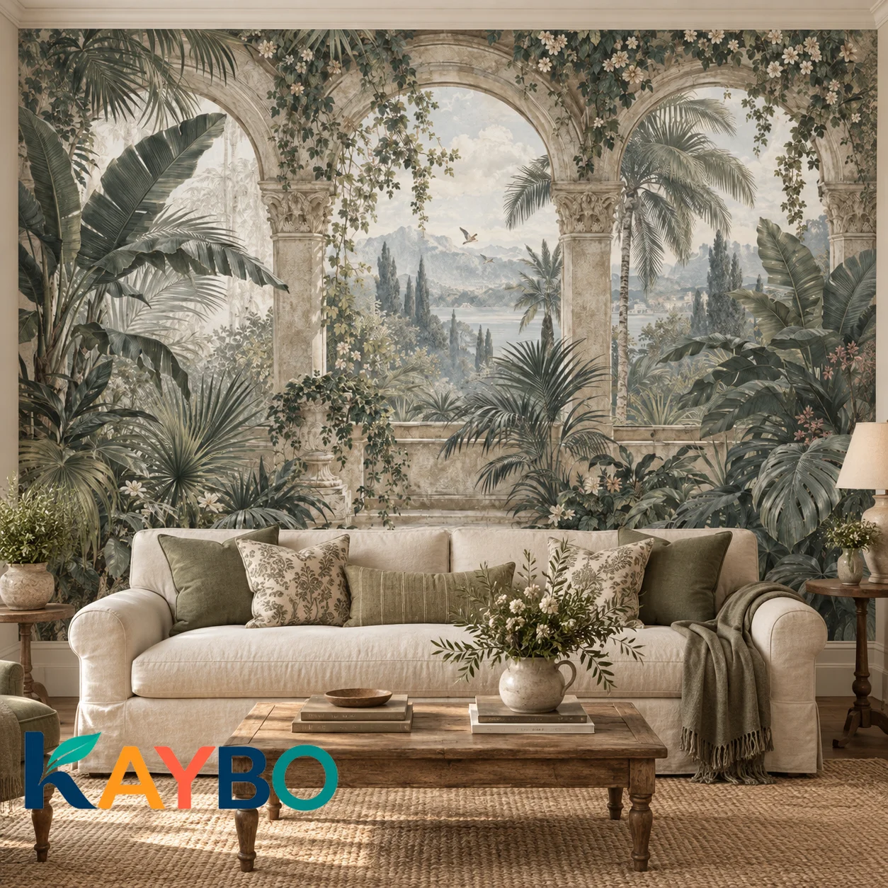 Tropical Arch Wall Mural Vintage Botanical Landscape Wallpaper Palm Tree Scenic View Non Self Adhesive Living Room Decor Designs