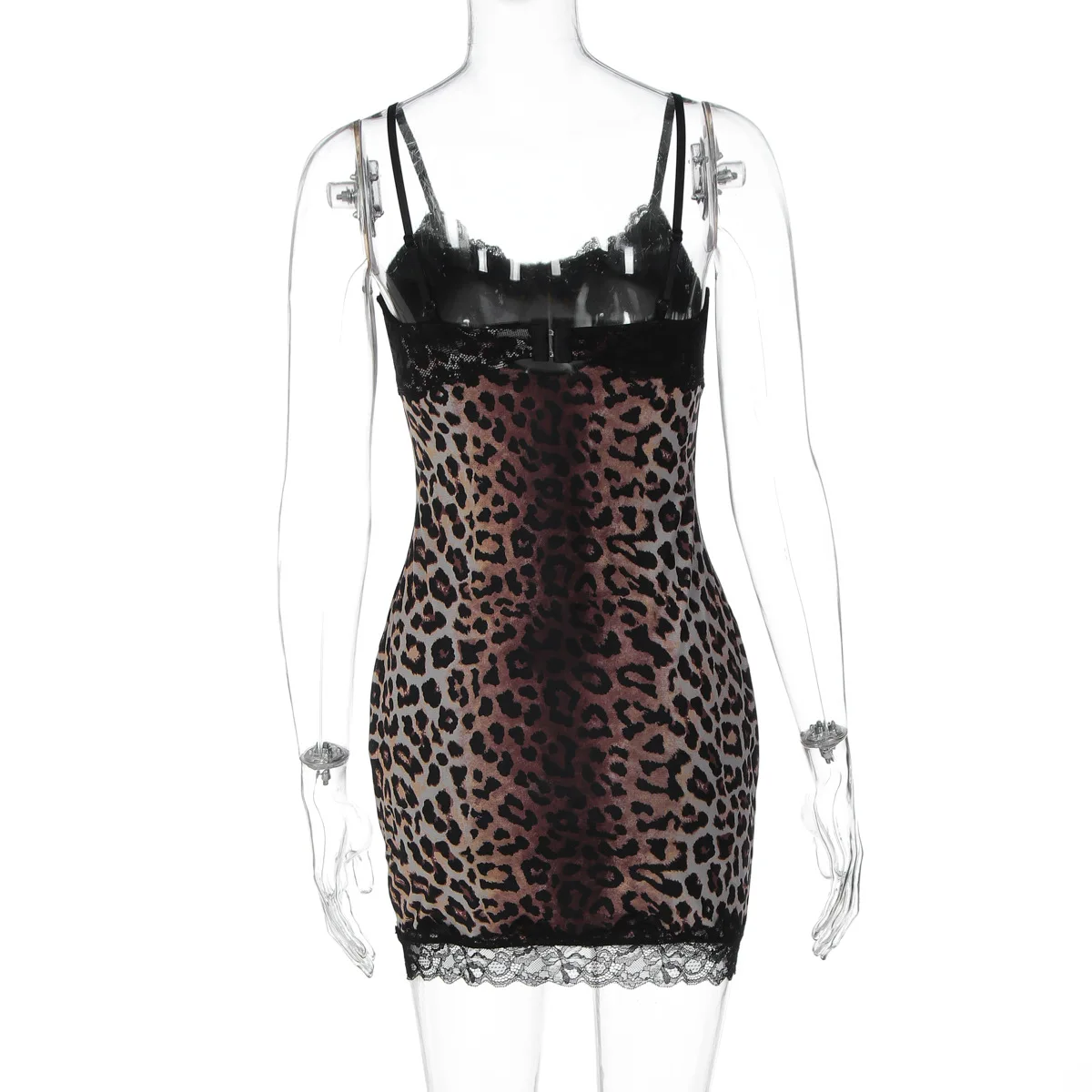 Mini abito a canotta con stampa leopardata patchwork in pizzo da donna Sexy senza spalline senza maniche aderente senza schienale Party Night Clubwear