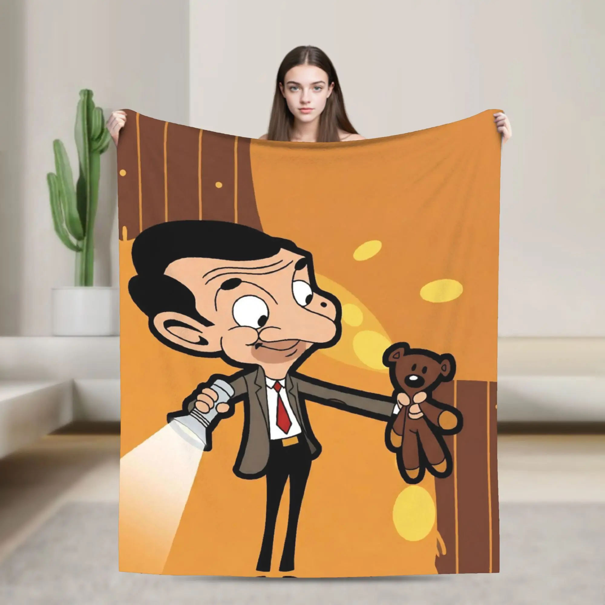 Mr. Beans Teddy Bear  Blanket  Flannel Throw Blanket Summer Air Conditioning Printed Lightweight Bedsprea,