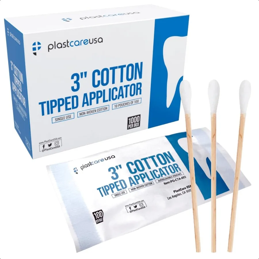Cotton Tipped Applicators 3 Inch Non Sterile Cotton Swabs with Wooden Sticks Medical Cotton Tip Applicator for Multiple Uses 10