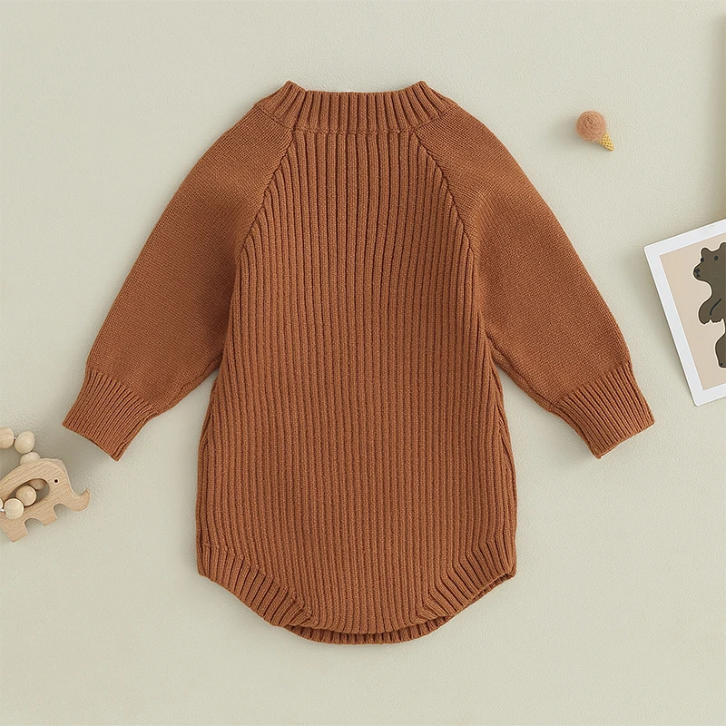 Baju monyet rajut bayi, atasan lengan panjang leher bulat bordir beruang Bodysuit rajut/Sweater musim gugur