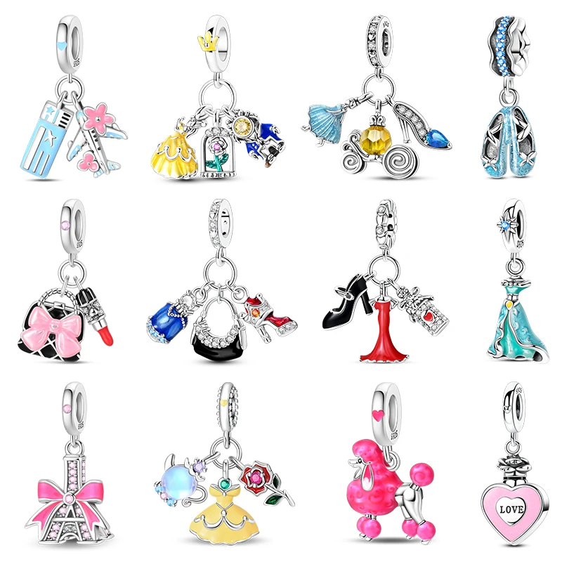 

Charms 925 Silver Fit 3mm Original Bracelet Princess Dress Perfume Womens Ballet Crystal Shoes Beads DIY Fine Jewelry Gift Hot