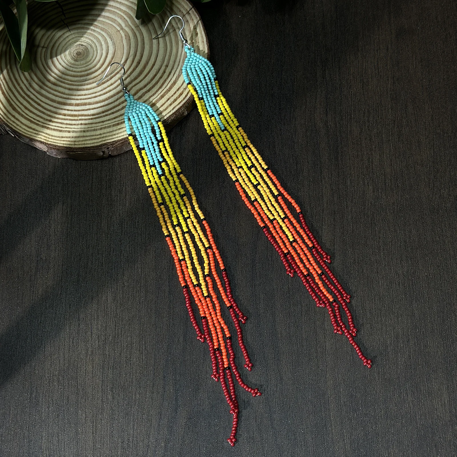 

2025 Handmade Bead Earrings Rainbow Gradient Color Hand Weaving Tassels Creativity Bohemia Beaded Earrings For Women