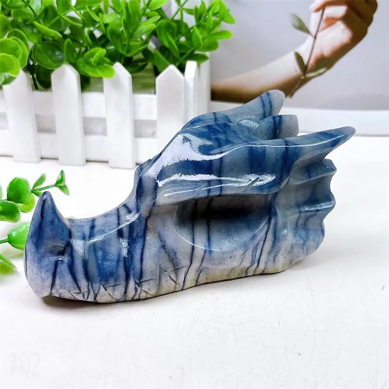 

15CM Natural Blue Aventurine Dragon Skull Crystal Carving Healing Fashion Home Decoration Birthday Present 1pcs
