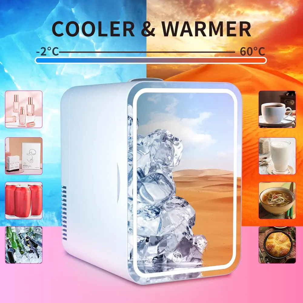 Portable Beauty Skincare Cooler and Warmer 6L Car Home Refrigerator Cosmetic Mirror Mini Fridge Makeup