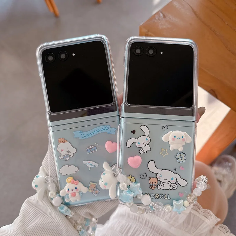 

Cute Cartoon Cinnamoroll Clear Folding Phone Case For Motorola Razr 60 50 40 Ultra Razr60ultra Funny Big Ears dog Back Cover